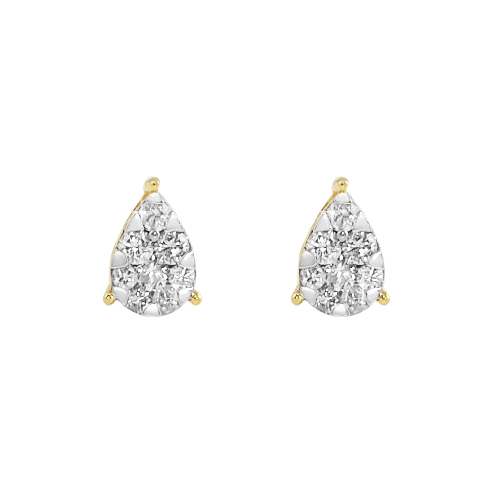 Pear Stud Illusion Diamond Earrings .39cttw 10K Yellow Gold HipHopBling