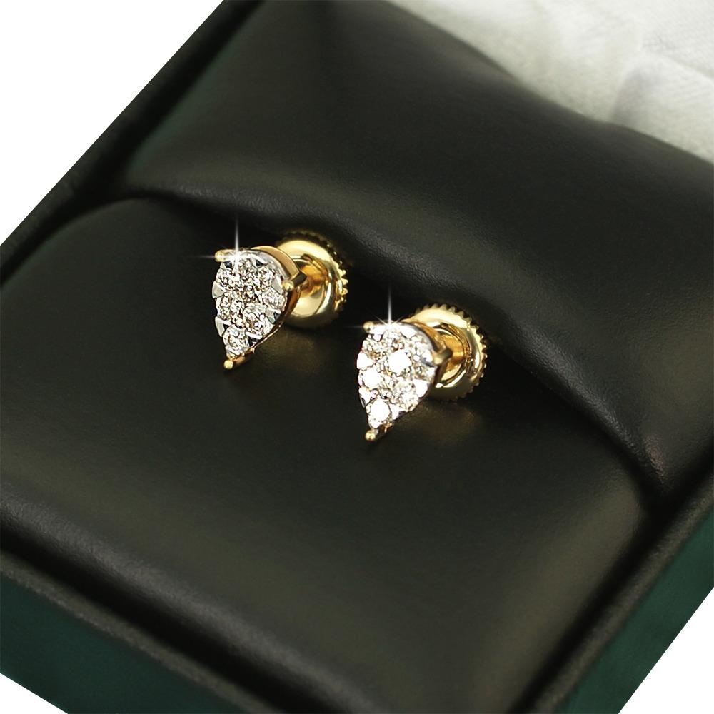 Pear Stud Illusion Diamond Earrings .39cttw 10K Yellow Gold HipHopBling