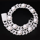 Pearl Link Moissanite Iced Out Cuban Chain .925 Sterling Silver 18" HipHopBling