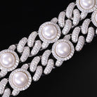 Pearl Link Moissanite Iced Out Cuban Chain .925 Sterling Silver 18" HipHopBling