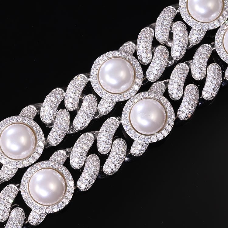 Pearl Link Moissanite Iced Out Cuban Chain .925 Sterling Silver 18" HipHopBling