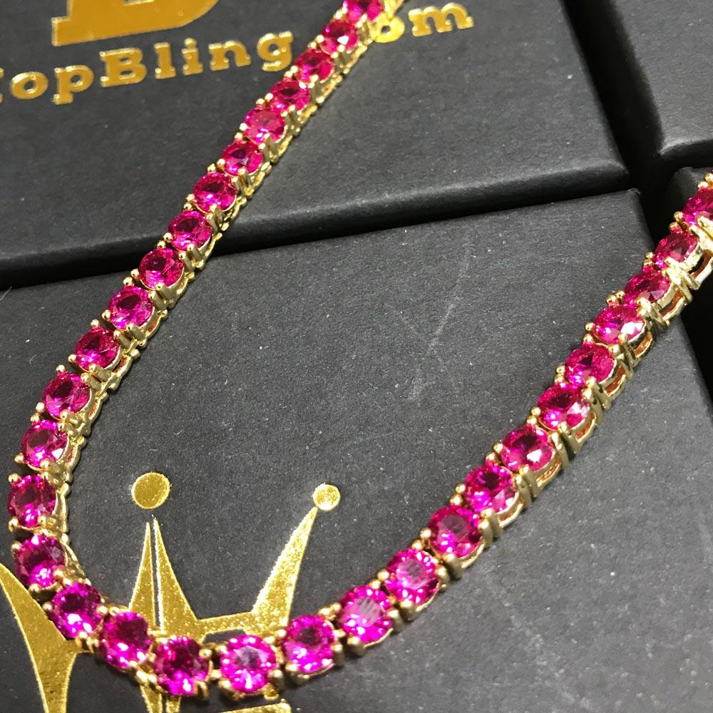 Pigeon Ruby 4MM Gold 1 Row Tennis Chain 18" HipHopBling