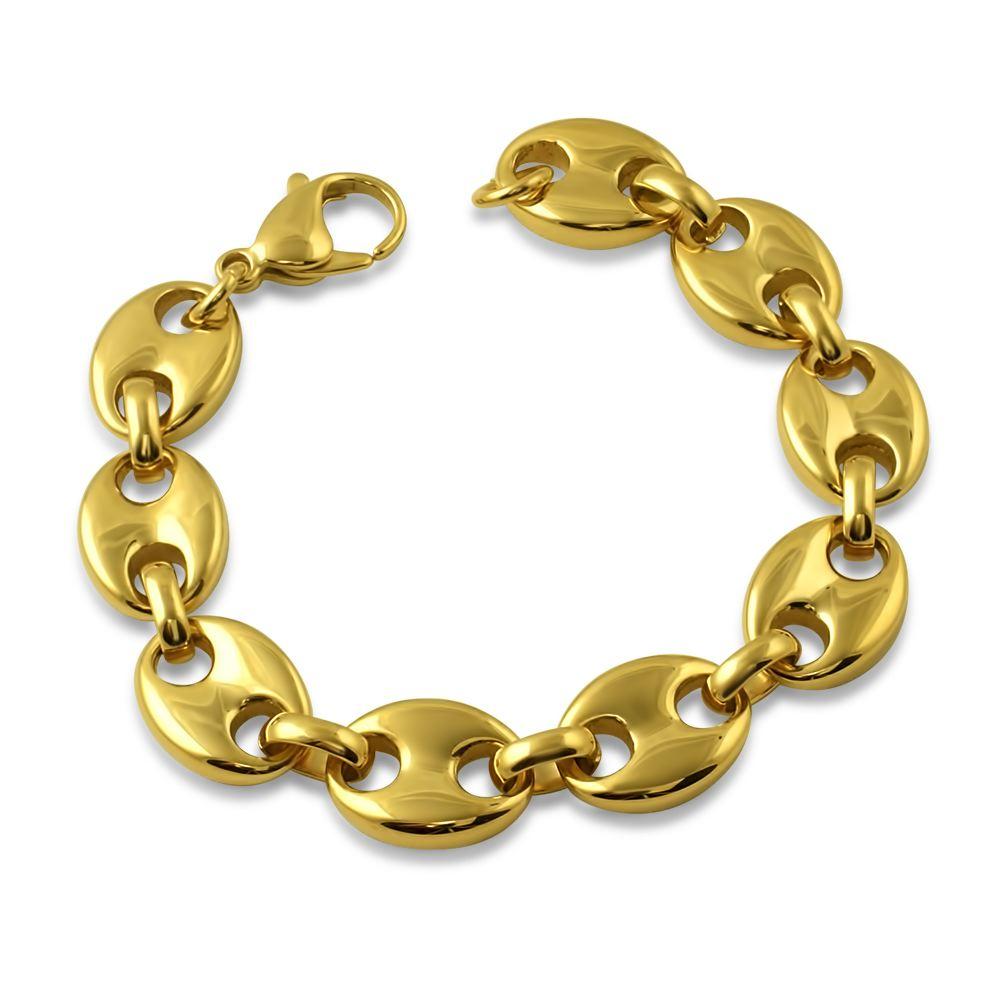 Pignose Bubble Mariner Polished Hip Hop Chain Yellow Gold 8" Bracelet HipHopBling