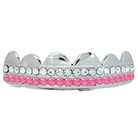 Pink / White Double Iced Out Silver Grillz HipHopBling
