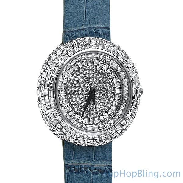 Platinum Baguette Ice Orbit Bling Bling Watch Blue HipHopBling