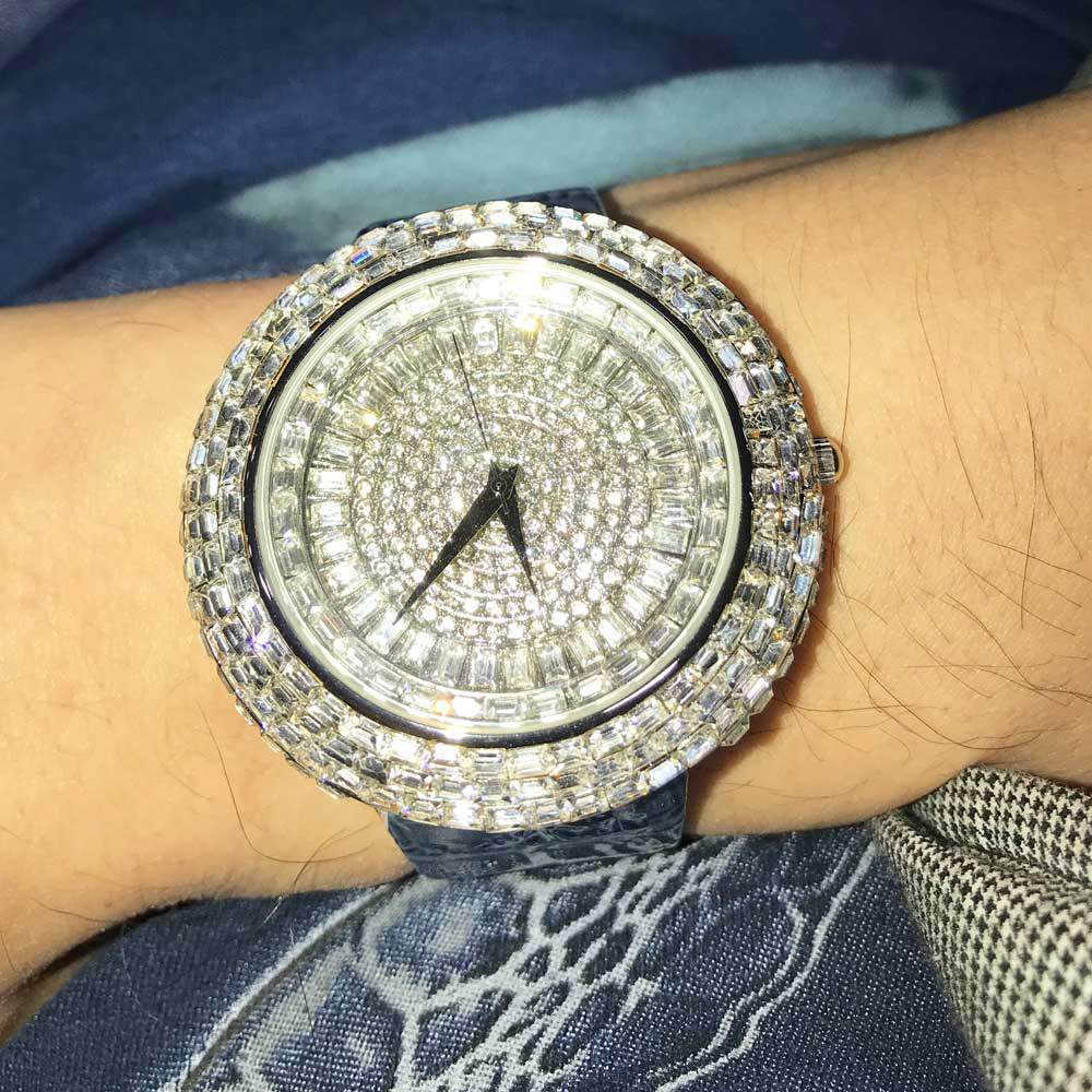 Platinum Baguette Ice Orbit Bling Bling Watch Blue HipHopBling