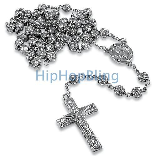 Platinum Style Totally Iced Out Rosary Chain HipHopBling