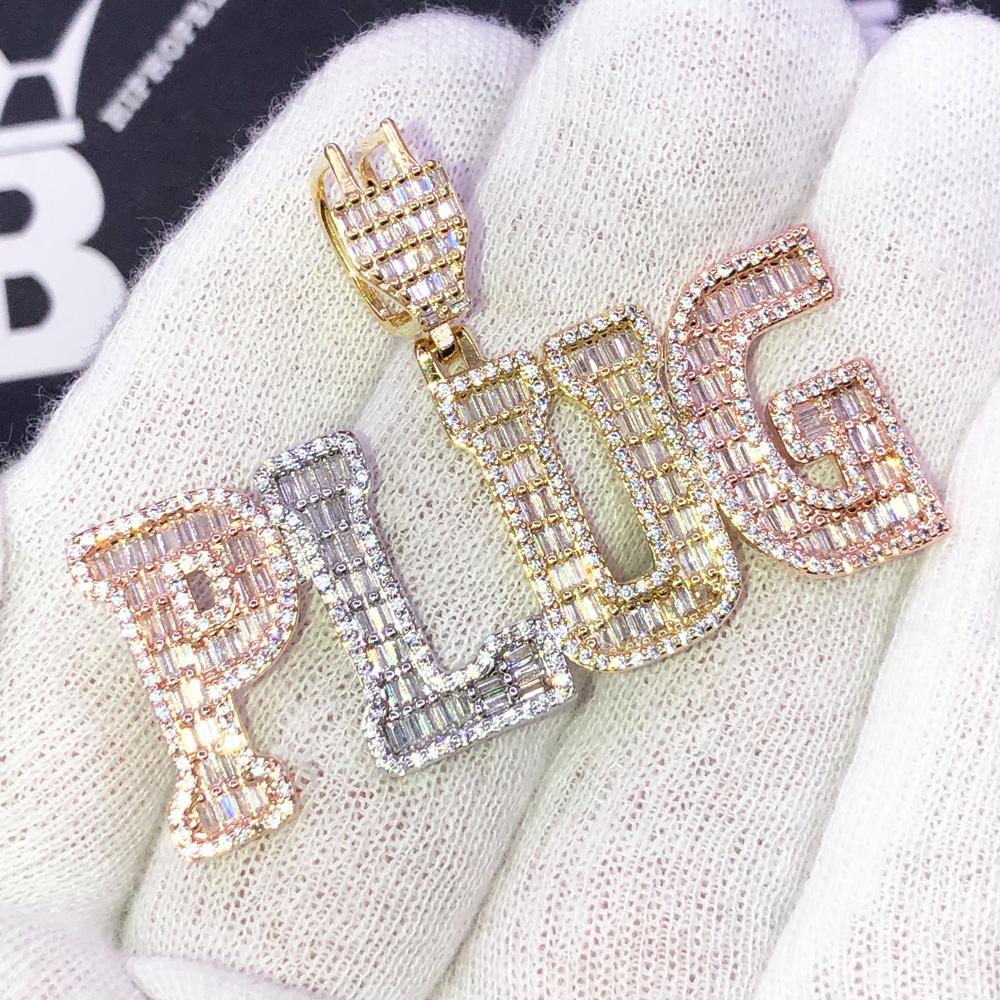 PLUG Baguette 3 Tone VVS CZ Iced Out Pendant 3 Tone HipHopBling