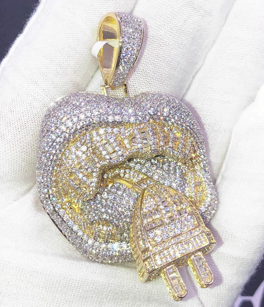 Plug Grillz Mouth CZ Hip Hop Bling Bling Pendant Yellow Gold HipHopBling