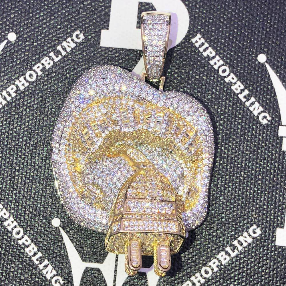 Plug Grillz Mouth CZ Hip Hop Bling Bling Pendant Yellow Gold HipHopBling