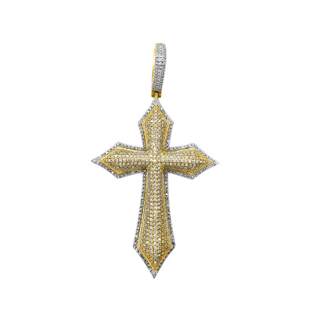 Pointed 2 Tone Cross Diamond Pendant 1.40cttw 10K Yellow Gold HipHopBling
