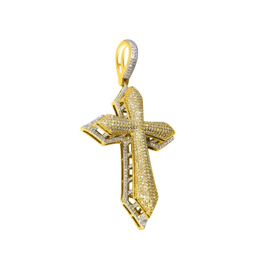 Pointed 2 Tone Cross Diamond Pendant 1.40cttw 10K Yellow Gold HipHopBling