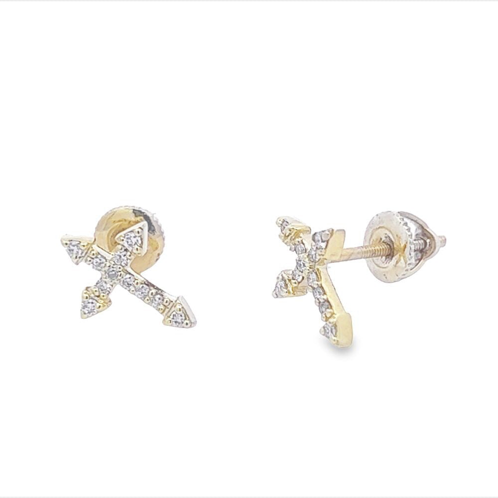 Pointed Cross Diamond Earrings .12cttw 10K Gold HipHopBling