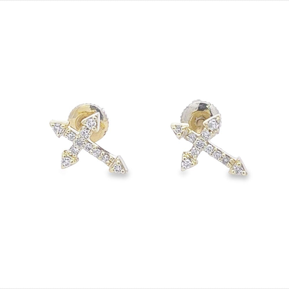 Pointed Cross Diamond Earrings .12cttw 10K Gold HipHopBling