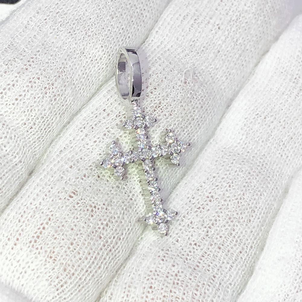 Pointed Mini Cross VVS Moissanite Pendant .925 Sterling Silver HipHopBling