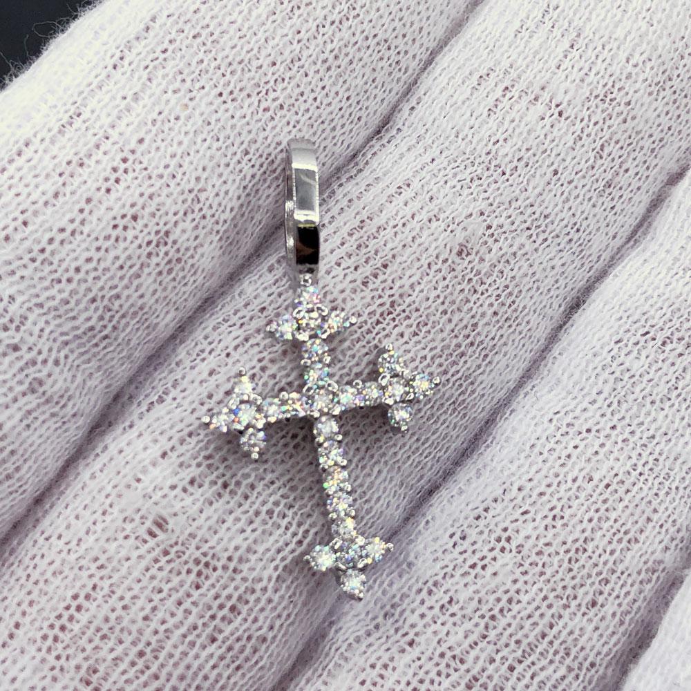 Pointed Mini Cross VVS Moissanite Pendant .925 Sterling Silver HipHopBling
