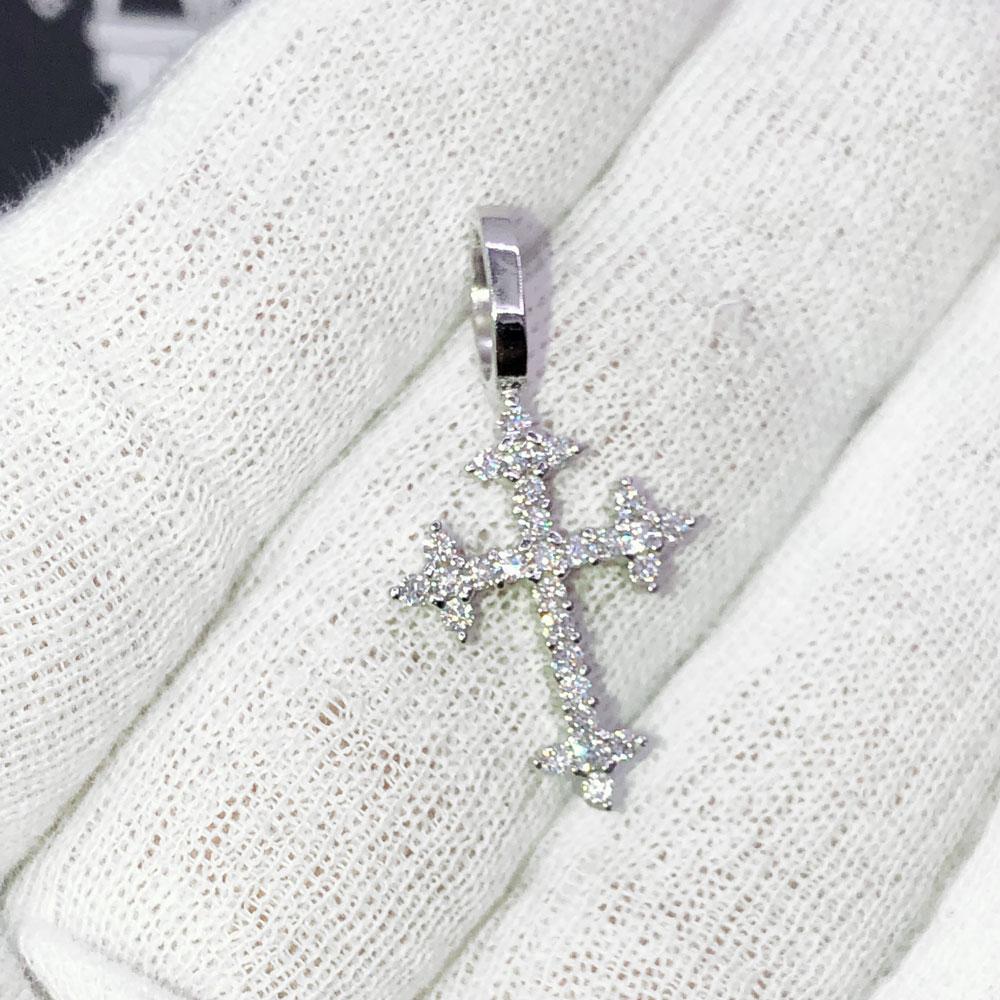 Pointed Mini Cross VVS Moissanite Pendant .925 Sterling Silver HipHopBling