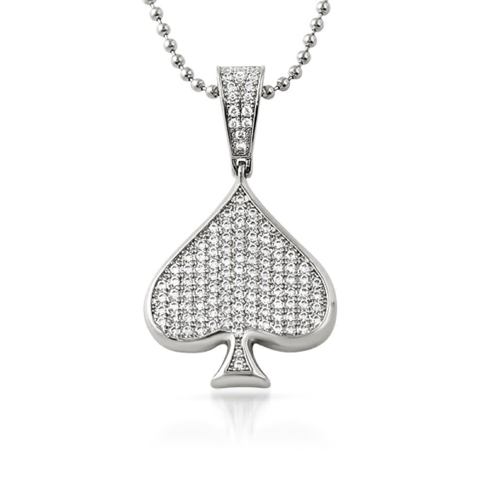 Poker Spade CZ Rhodium Bling Bling Pendant Pendant Only HipHopBling