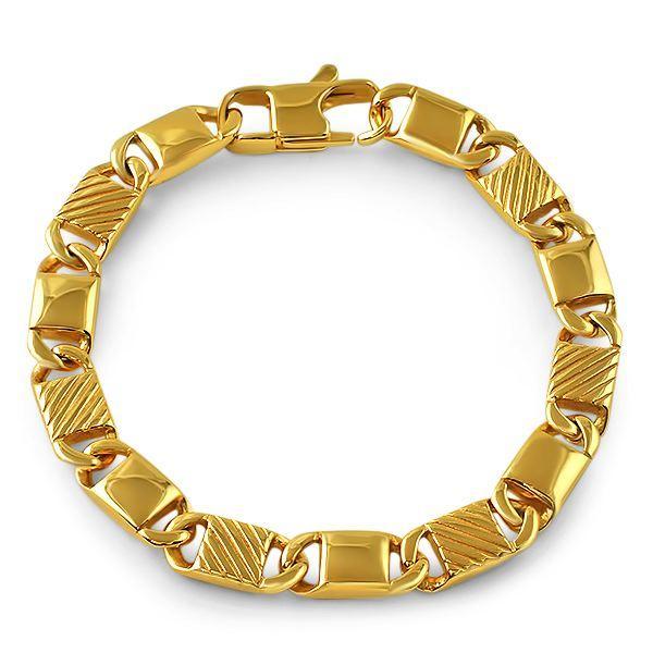 Polished and Textured Designer Link Gold Steel Bracelet HipHopBling