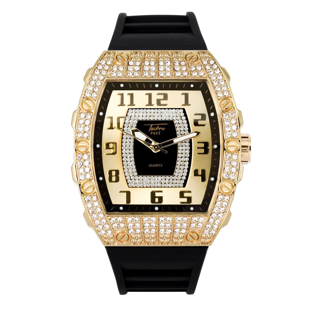 Popular Iced Out Hip Hop Watch Gold/Black Band HipHopBling