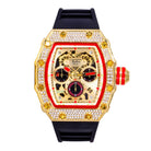 Popular Red Trim Iced Out Hip Hop Watch Silver/Black Band HipHopBling