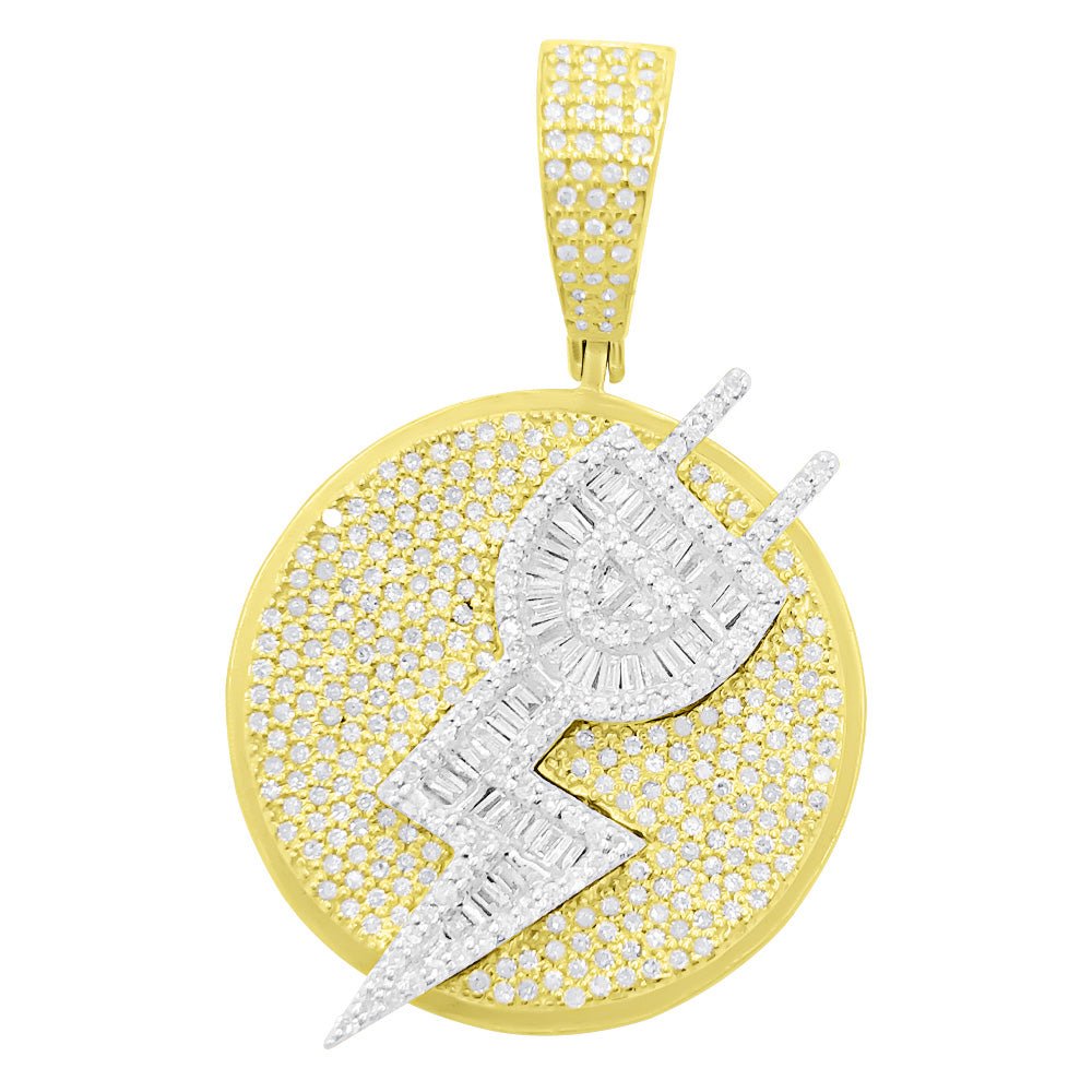 Power Plug Baguette Diamond Pendant 1.05cttw 10K Yellow Gold HipHopBling