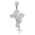 Prayer Hands Cross CZ Iced Out Pendant .925 Sterling Silver Yellow Gold HipHopBling