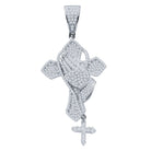 Prayer Hands Cross CZ Iced Out Pendant .925 Sterling Silver Yellow Gold HipHopBling