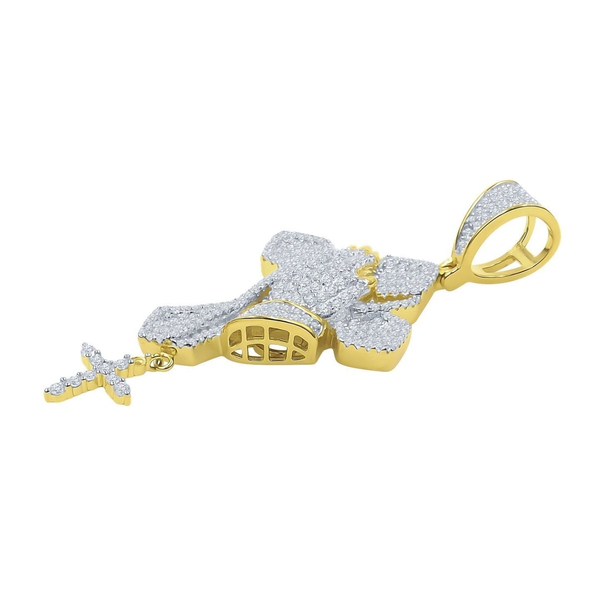 Prayer Hands Cross CZ Iced Out Pendant .925 Sterling Silver Yellow Gold HipHopBling