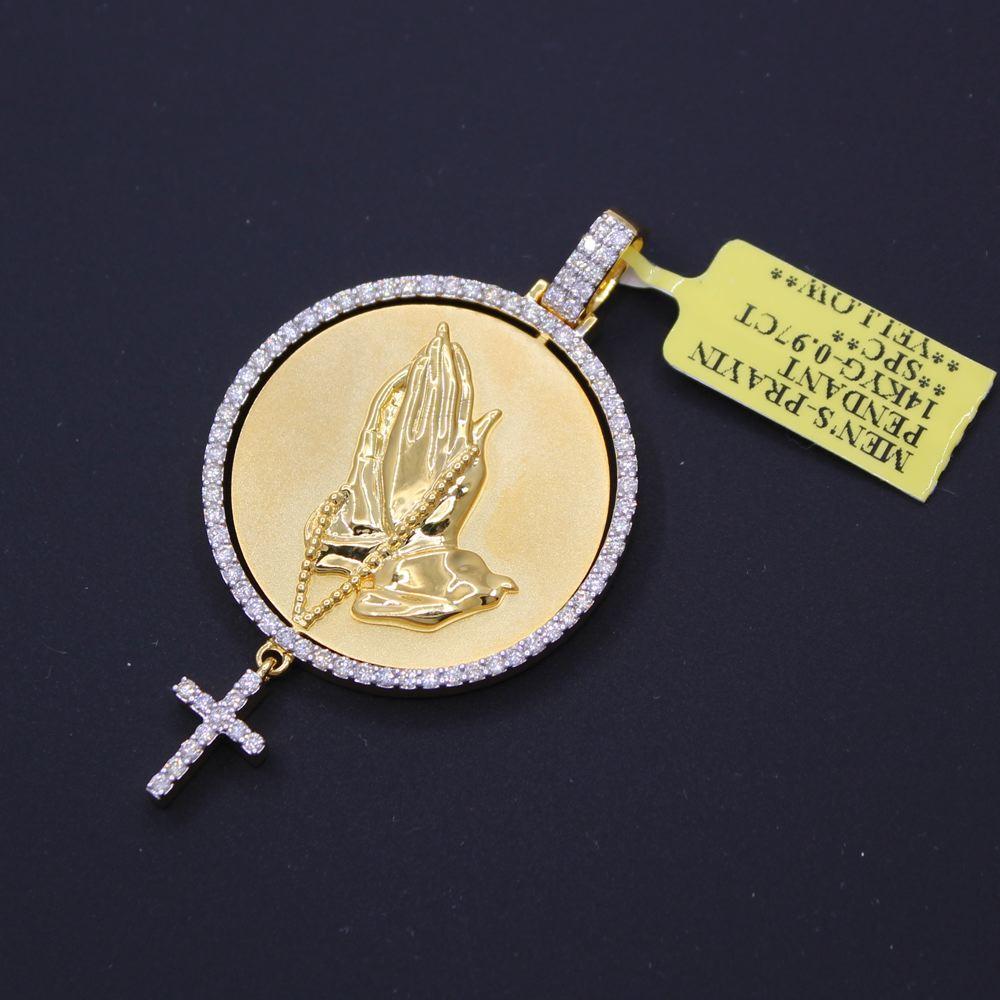 Prayer Hands Rotating Pendant 0.97cttw Diamond Pendant 14K Gold HipHopBling