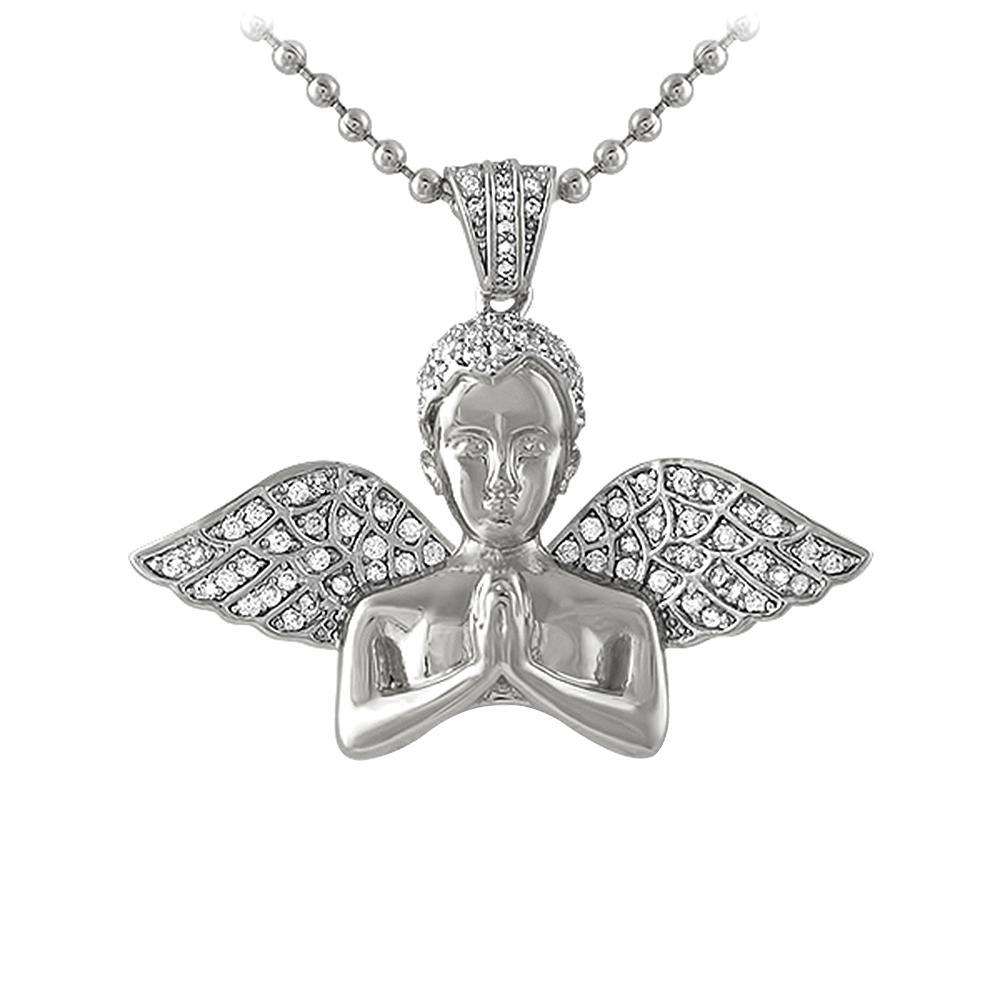 Praying Cherub Angel Bust CZ Micro Pave Pendant Pendant Only HipHopBling