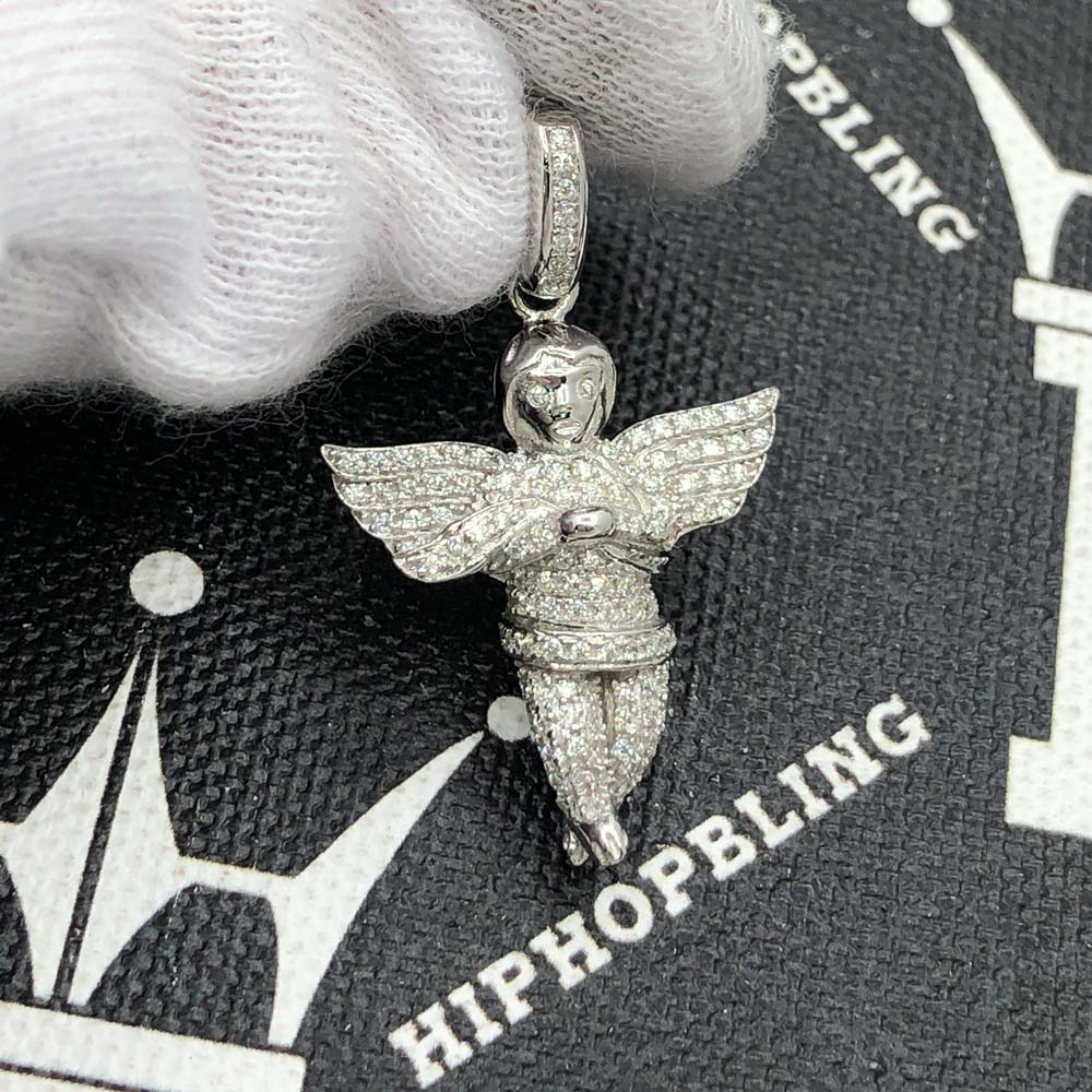 Praying Cherub Angel VVS Moissanite Pendant .925 Sterling Silver HipHopBling