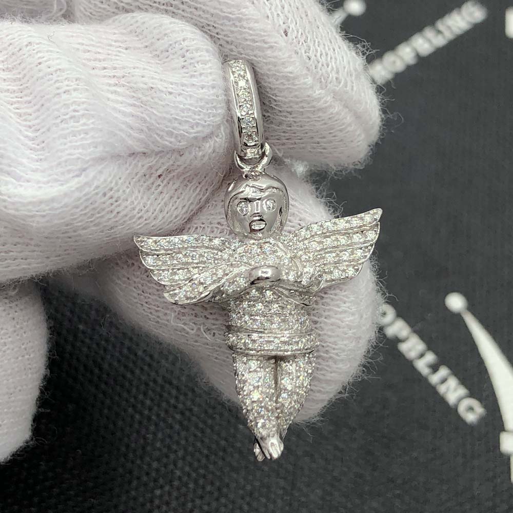 Praying Cherub Angel VVS Moissanite Pendant .925 Sterling Silver HipHopBling