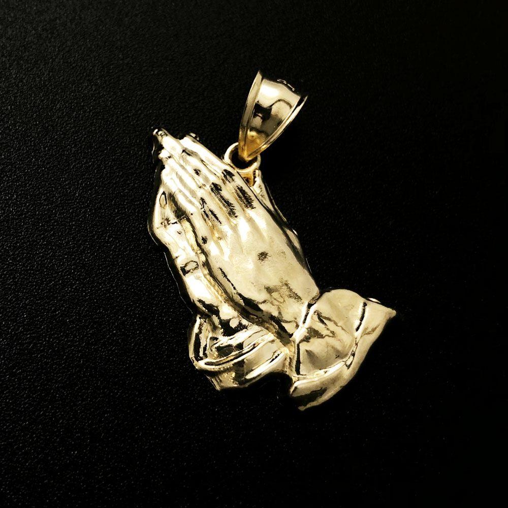 Praying Hands 10K Yellow Gold Pendant HipHopBling