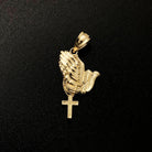 Praying Hands Cross Small 10K Yellow Gold Pendant HipHopBling