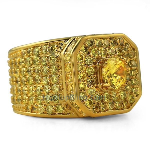 Presidential Canary CZ Gold Bling Bling Ring HipHopBling