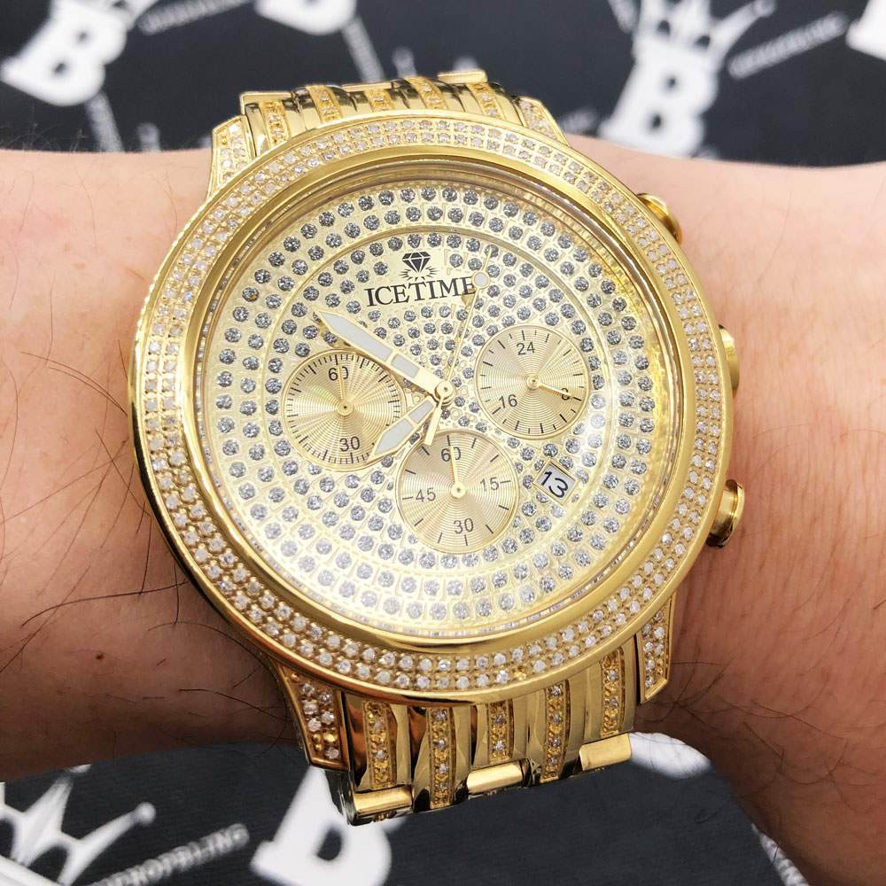 Prince 3.00cttw Diamond Hip Hop IceTime Watch Yellow Gold HipHopBling