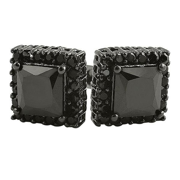Princess Bling Border CZ Earrings Black HipHopBling