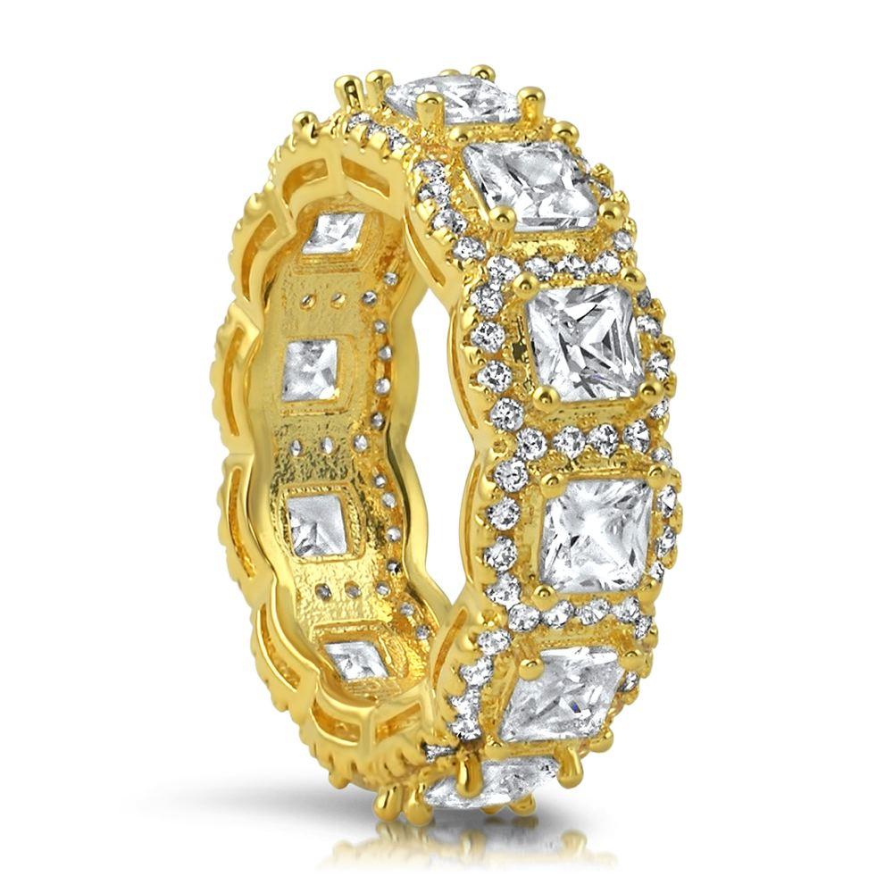 Princess Cluster CZ Eternity Band Hip Hop Ring Yellow Gold 7 HipHopBling