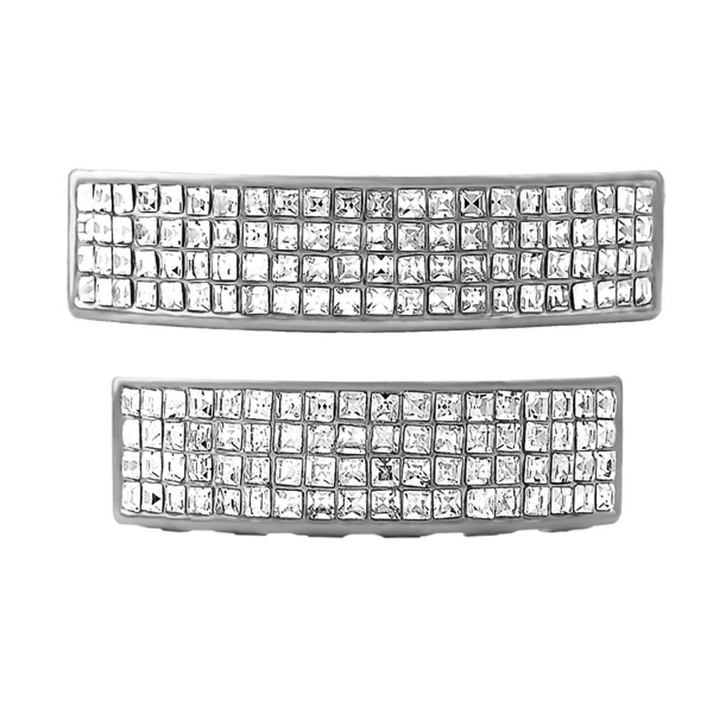 Princess Cut 4 Row Rhodium Bling Grillz Set HipHopBling