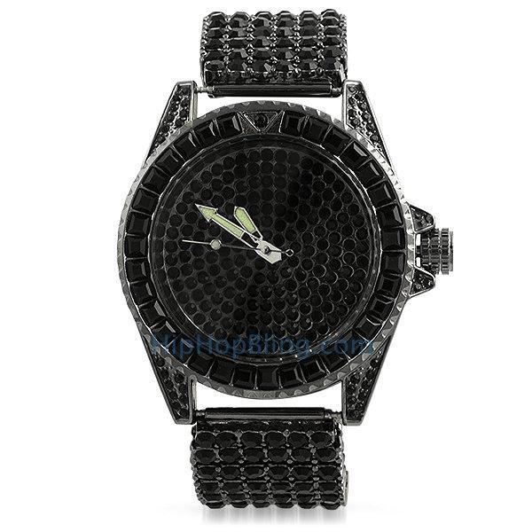 Princess Cut Black 6 Row Bling Bling Watch 9" HipHopBling