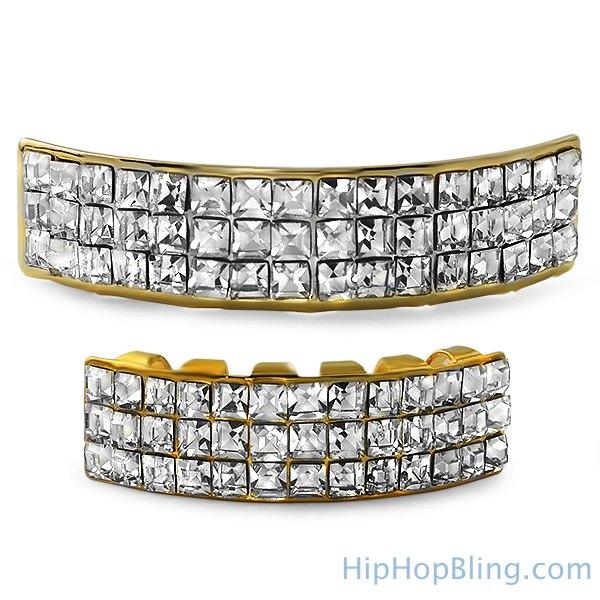 Princess Cut Bling Bling Gold Grillz Set HipHopBling
