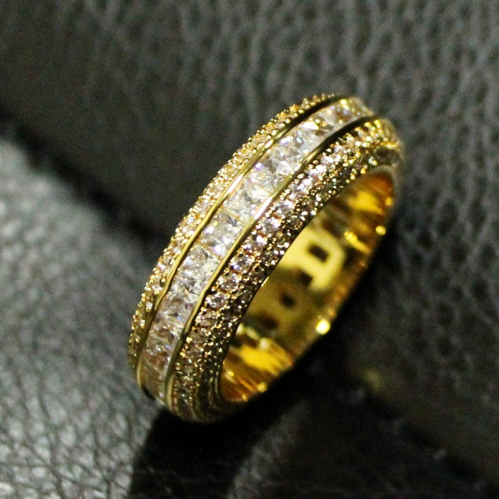 Princess Cut Channel Set Micro Pave CZ Eternity Band Ring in Gold 7 HipHopBling