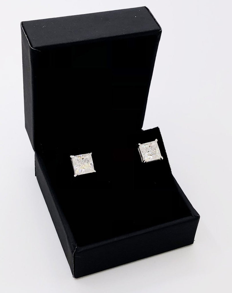 Princess Cut Moissanite VVS D Stud Earrings .925 Sterling Silver White Gold 4MM (0.80 Carats) HipHopBling