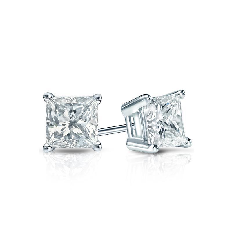 Princess Cut Moissanite VVS D Stud Earrings .925 Sterling Silver White Gold 4MM (0.80 Carats) HipHopBling