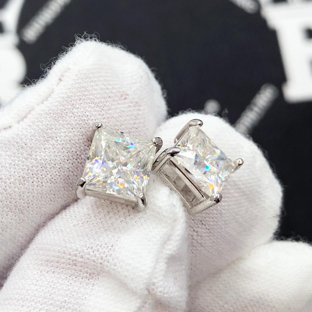 Princess Cut Moissanite VVS D Stud Earrings .925 Sterling Silver White Gold 4MM (0.80 Carats) HipHopBling