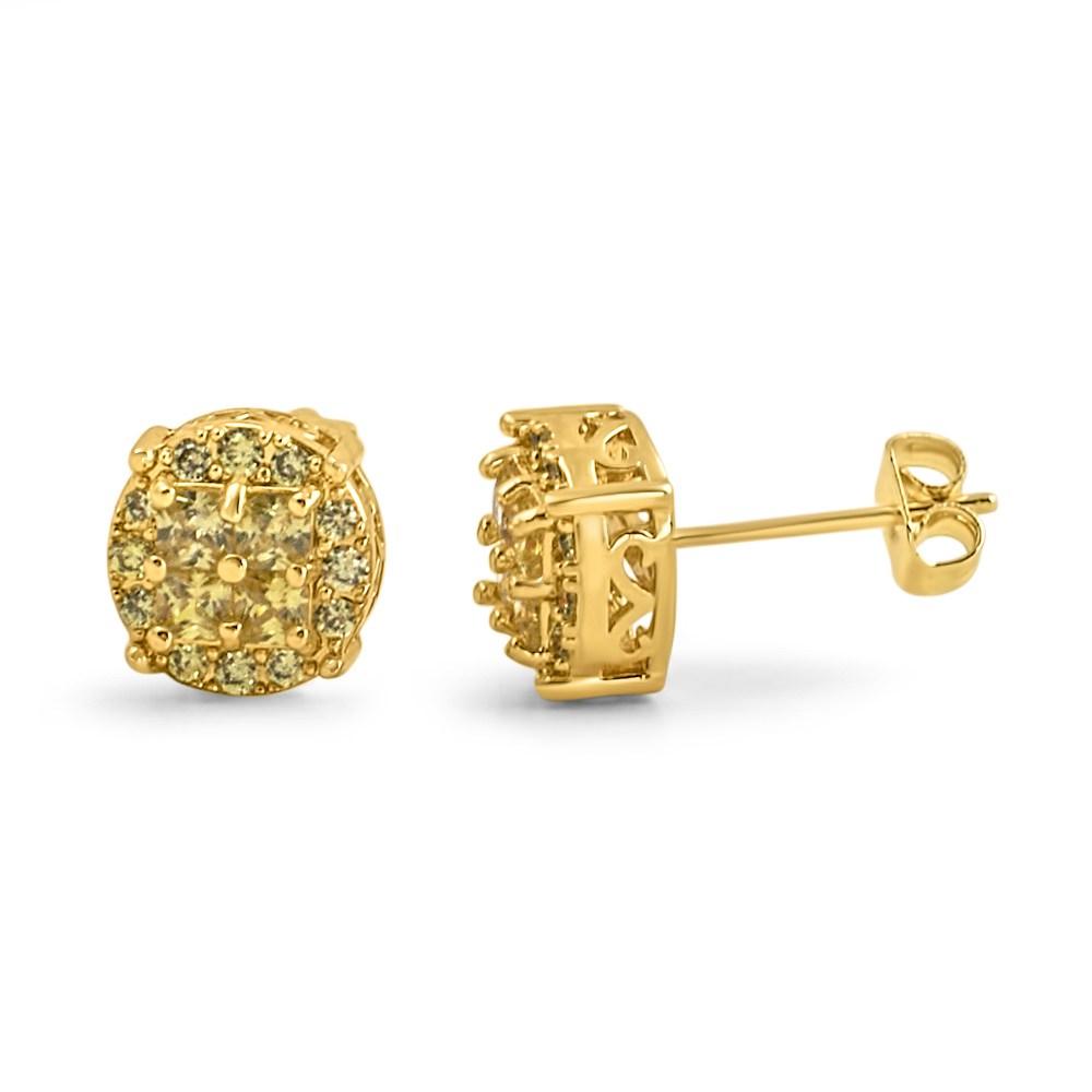 Princess Cut Round Cluster Lemonade CZ Hip Hop Earrings HipHopBling