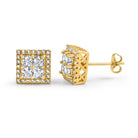 Princess Cut Square Cluster Gold CZ Hip Hop Earrings HipHopBling