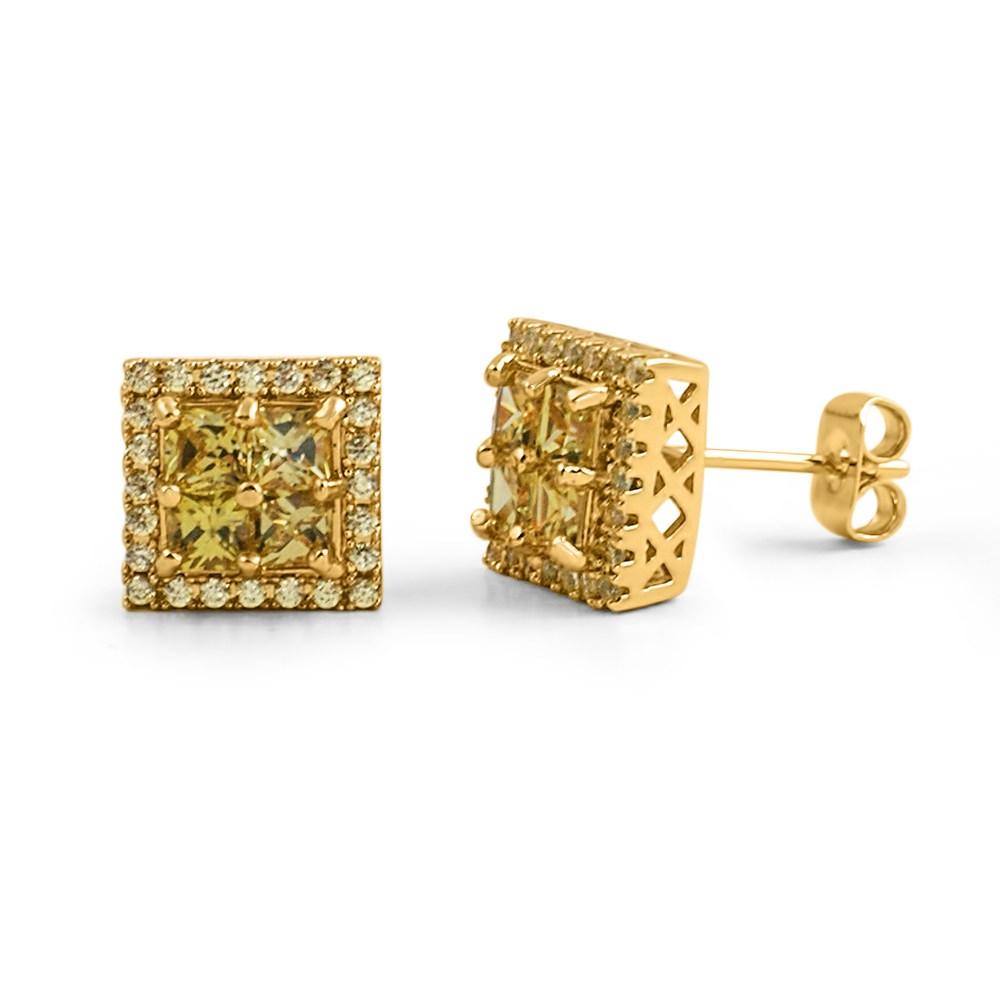 Princess Cut Square Cluster Lemonade CZ Hip Hop Earrings HipHopBling