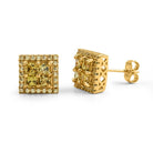 Princess Cut Square Cluster Lemonade CZ Hip Hop Earrings HipHopBling